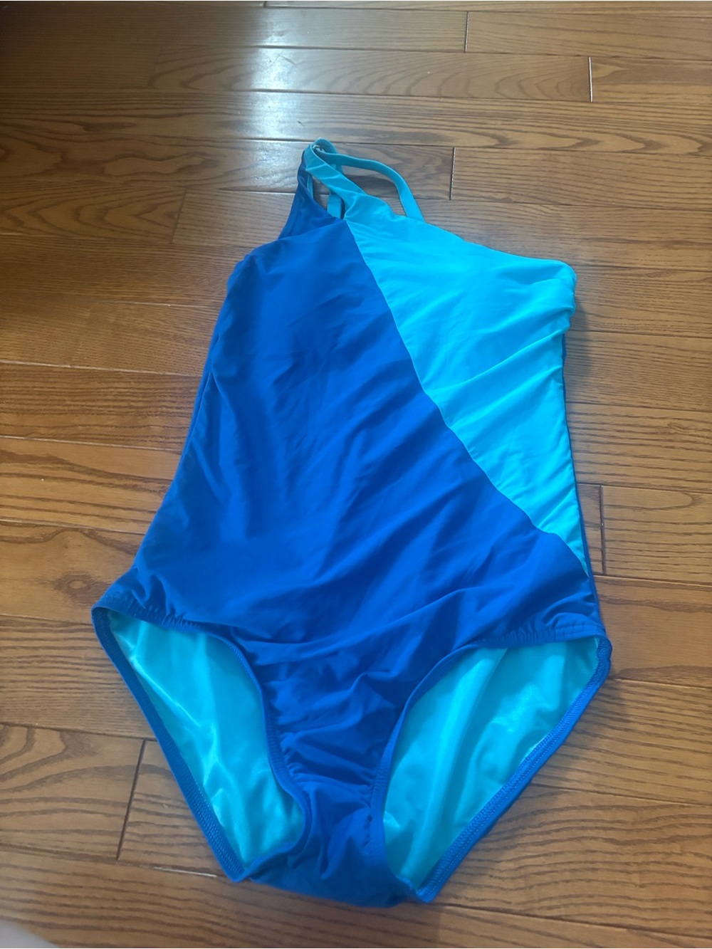 Lands' End One-Piece Swimsuit in Teal & Royal Blue tummy control